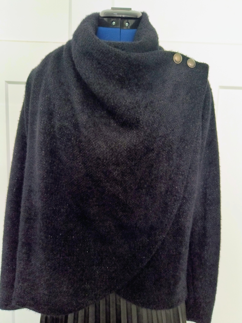 Maurices Black Asymmetric Button-Shoulder Poncho Sweater